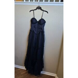 Stunning LIP SERVICE Gothic Whimsy Fairy Gown  Corset Dress Black Tulle Lace M